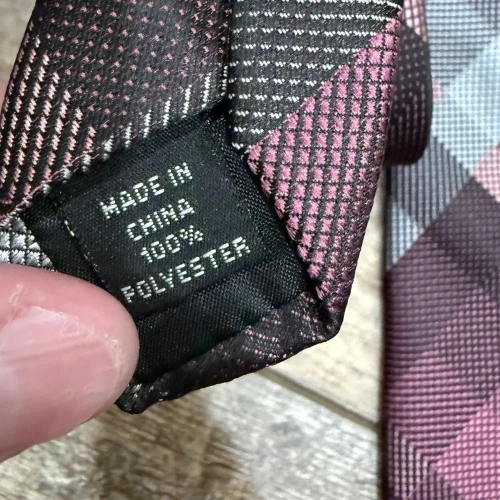 Bespoke‎ New York Mens Plaid Necktie Plum Grey Black Geometric Polyester Tie